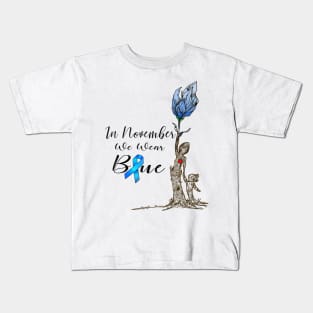 Diabetes awareness Womens In November We Wear Blue Diabetes Flower Gift Kids T-Shirt